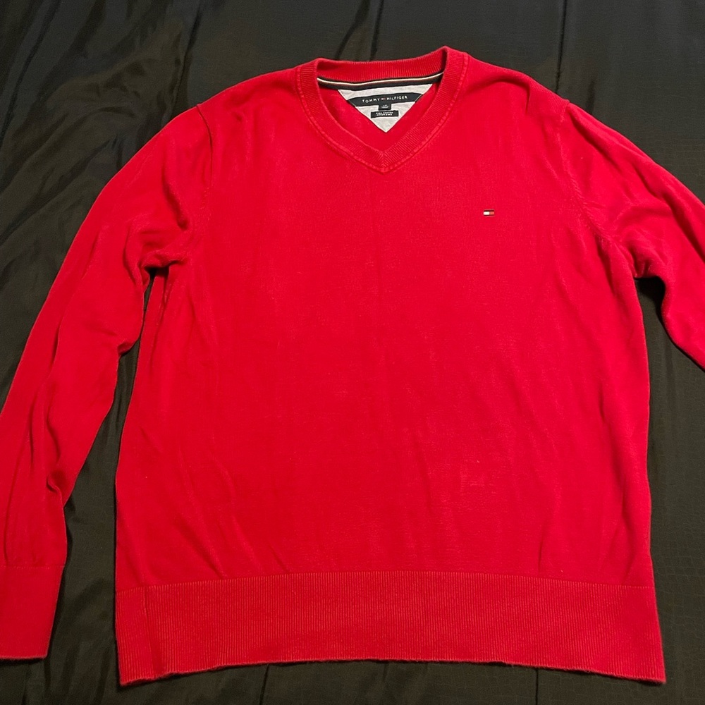 TOMMY HILFIGER Men V-Neck Slim Fit Jumper Pullover Sweater Size L - GG